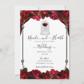Invitation Rose rouge magique mariage blanc or argent blanc (Devant)
