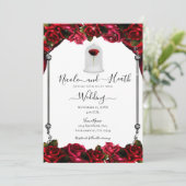 Invitation Rose rouge magique mariage blanc or argent blanc (Debout devant)