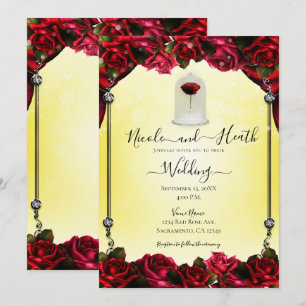 Invitation Rose rouge magique mariage blanc or argent jaune