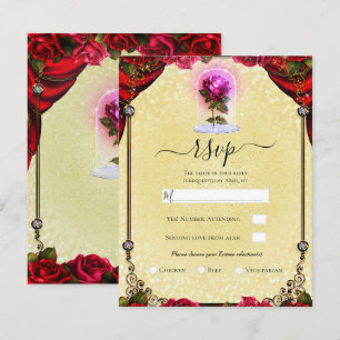 Invitation Rose rouge magique or jaune doré scintillant Répon