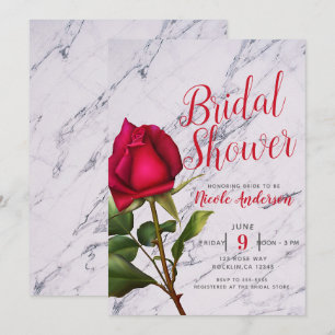 Invitation Rose Rouge Marbre Moderne Glamour Mariage Shower