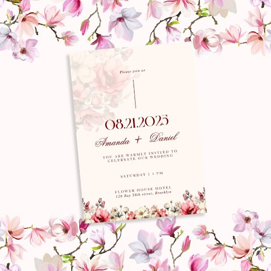 Invitation Rose rouge Mariage esthétique de luxe