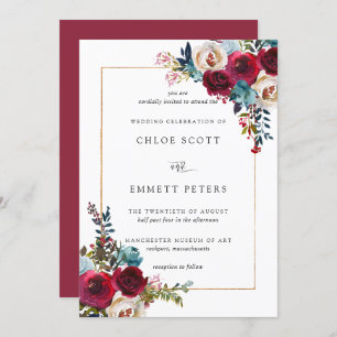 Invitation Rose rouge Mariage floral