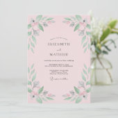 Invitation Rose Rouge Menthe Feuillage Eucalyptus Mariage (Debout devant)