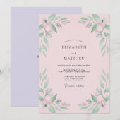 Invitation Rose Rouge Menthe Feuillage Eucalyptus Mariage (Devant / Derrière)