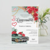 Invitation Rose rouge Mexicana Vert Lowrider Chola Quinceaner (Debout devant)