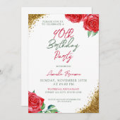 Invitation Rose rouge moderne 90e anniversaire (Devant / Derrière)