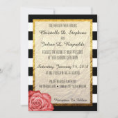 Invitation Rose rouge moderne faux papier d'or rayé mariage (Devant)