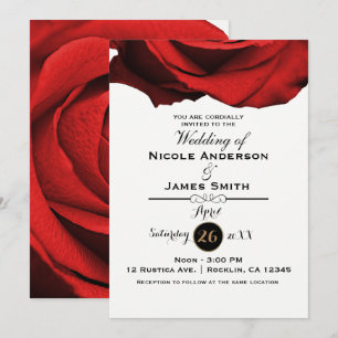 Invitation Rose Rouge Moderne Rustique Blanc Élégant Mariage