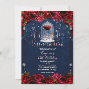 Invitation Rose Rouge Navy Blue Or Quinceañera 15 15ème Invit