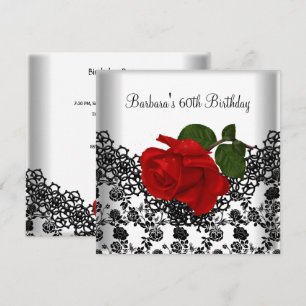Invitation Rose rouge noir blanc dentelle damassée 60e annive
