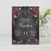 Invitation Rose rouge noir gothique Hauné Château Quinceanera (Debout devant)