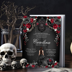 Invitation Rose rouge noir gothique Hauné Château Quinceanera