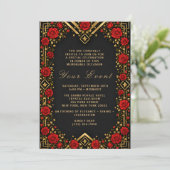 Invitation Rose rouge or luxe noir (Debout devant)