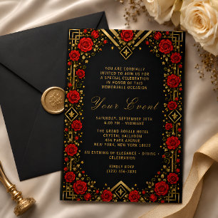 Invitation Rose rouge or luxe noir