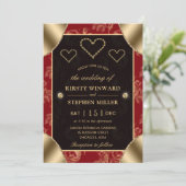 Invitation Rose rouge & or Motif et Mariage de coeur or (Debout devant)