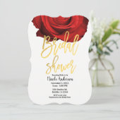 Invitation Rose rouge or script moderne tendance douche de ma (Debout devant)