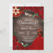 Invitation Rose rouge Ouest Charra Mariachi Quinceañera (Devant)