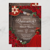 Invitation Rose rouge Ouest Charra Mariachi Quinceañera (Devant / Derrière)