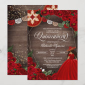 Invitation Rose rouge Ouest Charra Mariachi Quinceañera (Devant / Derrière)