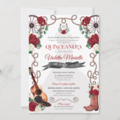 Invitation Rose rouge Ouest Quinceañera Elegant Charra (Devant)