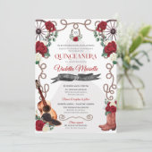 Invitation Rose rouge Ouest Quinceañera Elegant Charra (Debout devant)