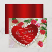 Invitation Rose Rouge Perle Quinceañera (Devant / Derrière)