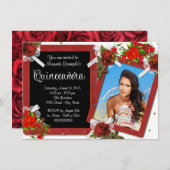 Invitation Rose rouge photo Quinceanera (Devant / Derrière)