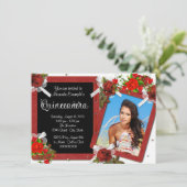 Invitation Rose rouge photo Quinceanera (Debout devant)