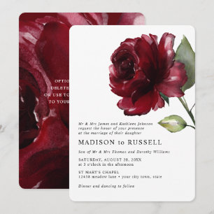 Invitation Rose rouge profond aquarelle simple Mariage Formel