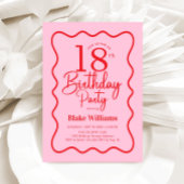Invitation Rose Rouge Rétro 18e Anniversaire Bordure Ondulée