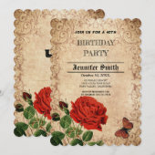 Invitation Rose rouge rétro élégamment vintage (Devant / Derrière)