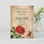 Invitation Rose rouge rétro élégamment vintage (Debout devant)