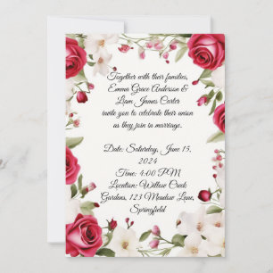 Invitation Rose rouge romantique & Lily du Mariage de la vall
