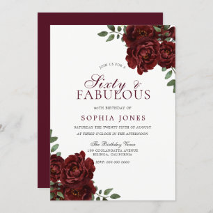 Invitation Rose rouge romantique Soixante et fabuleux 60e ann
