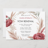 Invitation Rose Rouge Rose Boho Pampas Vow Renouvellement (Devant)
