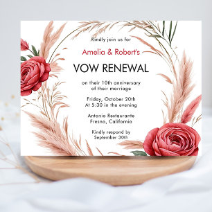 Invitation Rose Rouge Rose Boho Pampas Vow Renouvellement