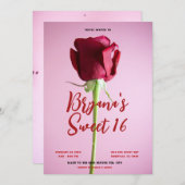 Invitation Rose rouge rose douce 16 fête d'anniversaire (Devant / Derrière)