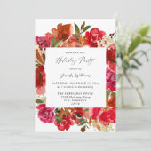 Invitation Rose rouge & rose florale 1 Fête de Vacances (Debout devant)