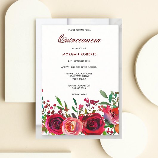Invitation Rose Rouge Rubis Quinceanera