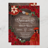 Invitation Rose rouge Rustique Charra / Robe Mariachi Quincea (Devant / Derrière)