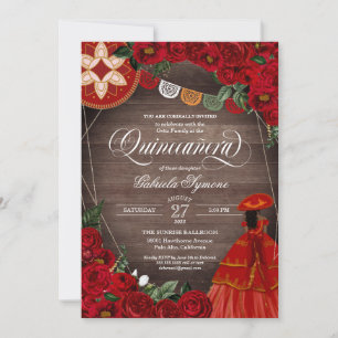 Invitation Rose rouge Rustique Charra / Robe Mariachi Quincea