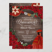 Invitation Rose rouge Rustique Charra / Robe Mariachi Quincea (Devant / Derrière)