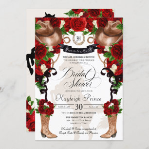 Invitation Rose rouge Rustique Western Floral Boots Fête des 