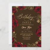Invitation Rose rouge script burgundy rustique Anniversaire (Devant)