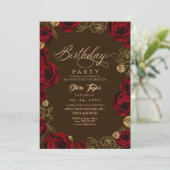 Invitation Rose rouge script burgundy rustique Anniversaire (Debout devant)