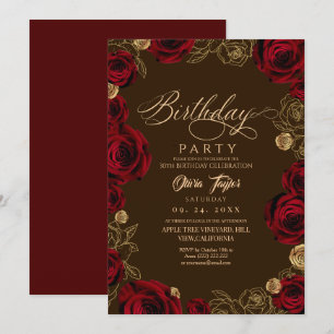 Invitation Rose rouge script burgundy rustique Anniversaire