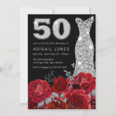 Invitation Rose rouge Silver Diamond Numéro Robe 50e Annivers (Devant)