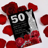 Invitation Rose rouge Silver Diamond Numéro Robe 50e Annivers