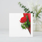Invitation Rose Rouge Simple – Fond Blanc Floral (Debout devant)